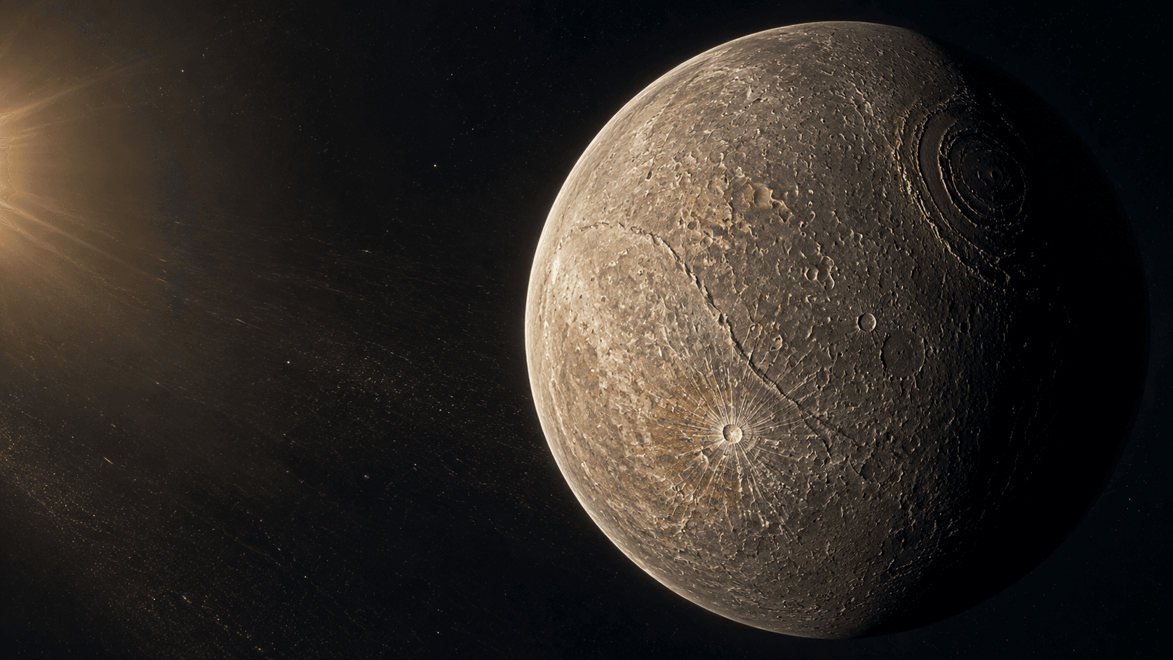 Mercury, the smallest planet in the Solar System, showing its gray cratered surface