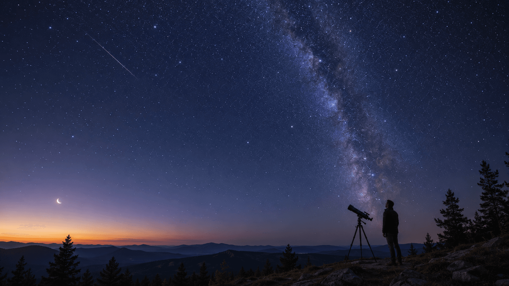 A person observing the night sky with a telescope.