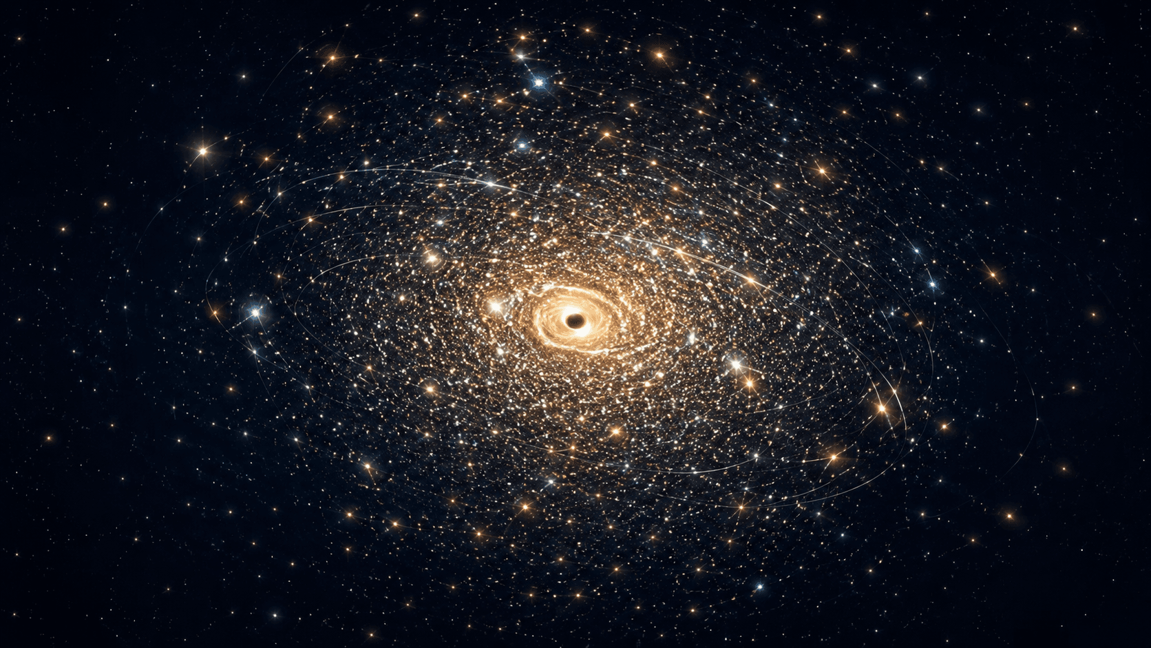 Illustration of an intermediate-mass black hole candidate embedded in a dense star cluster.