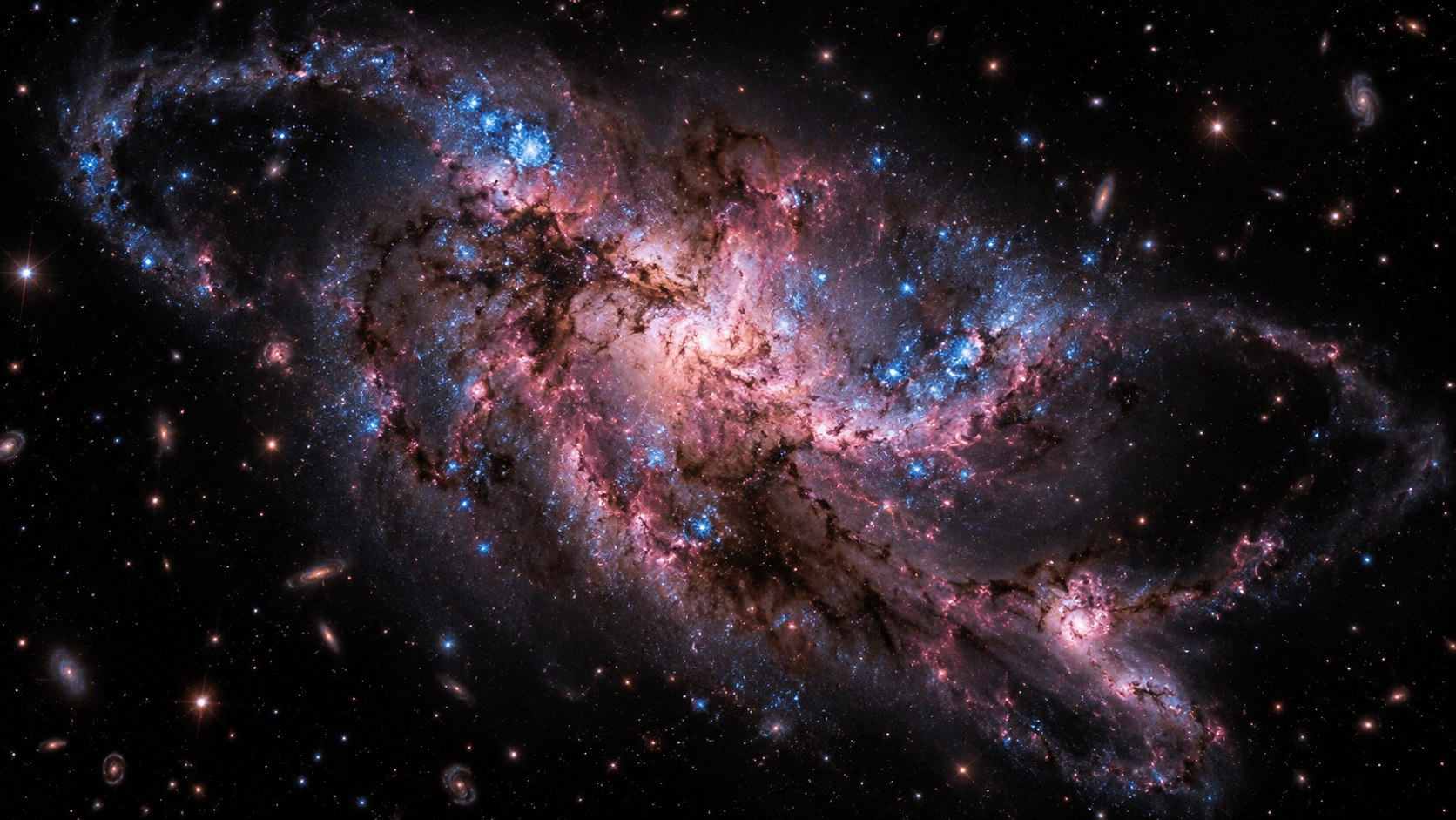 Illustration of an irregular galaxy with a distorted, patchy appearance and bright star-forming regions.
