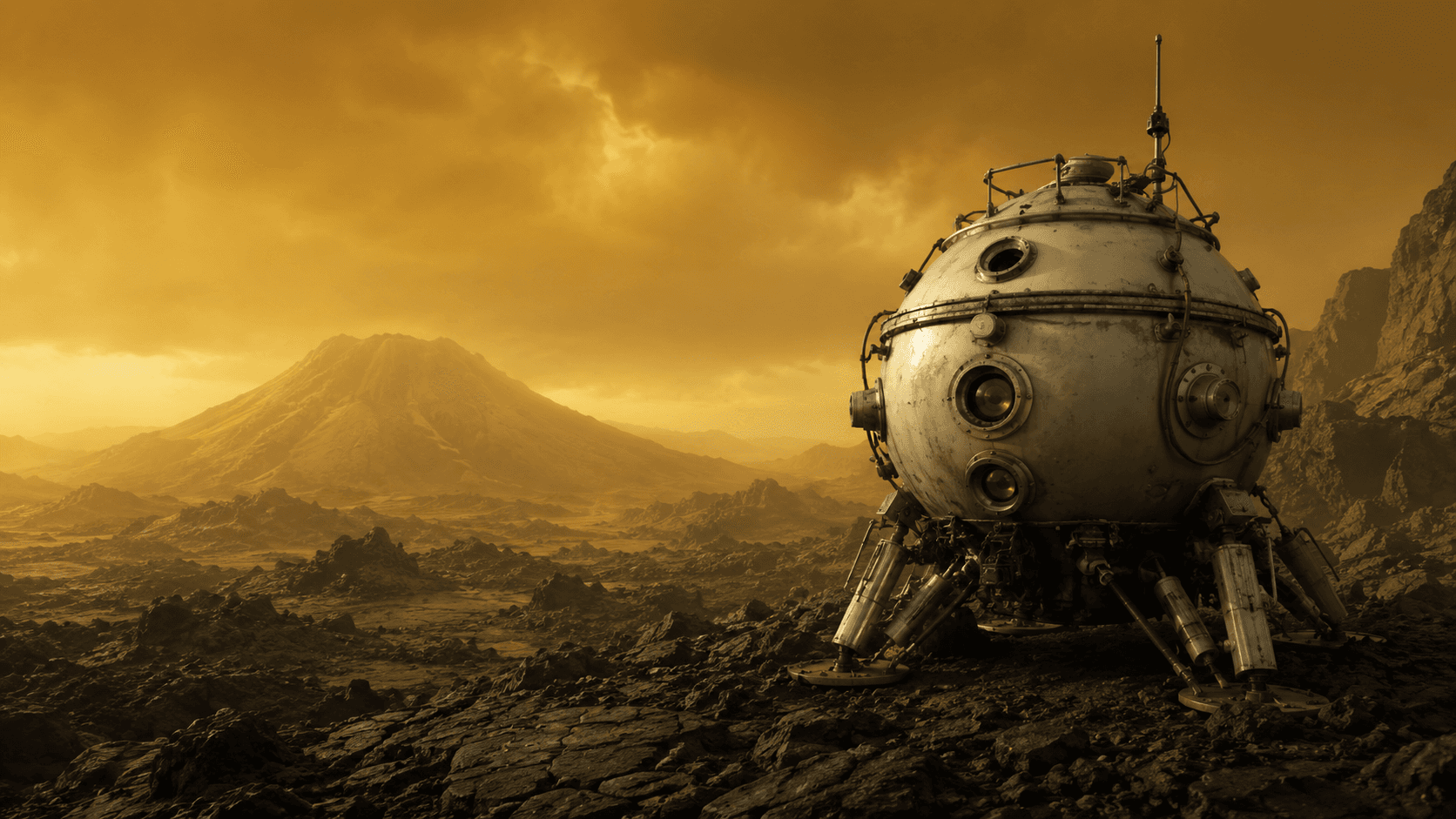 Original illustration of the Venera Program, a Soviet Venus exploration program, exploring Venus.