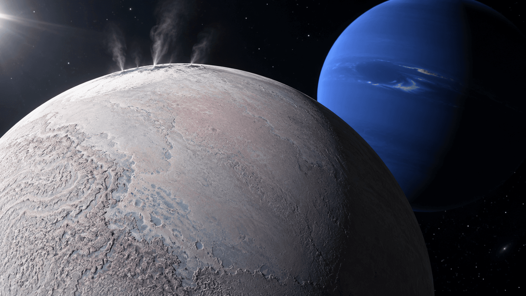 Original scientific illustration of Triton, a moon of Neptune
