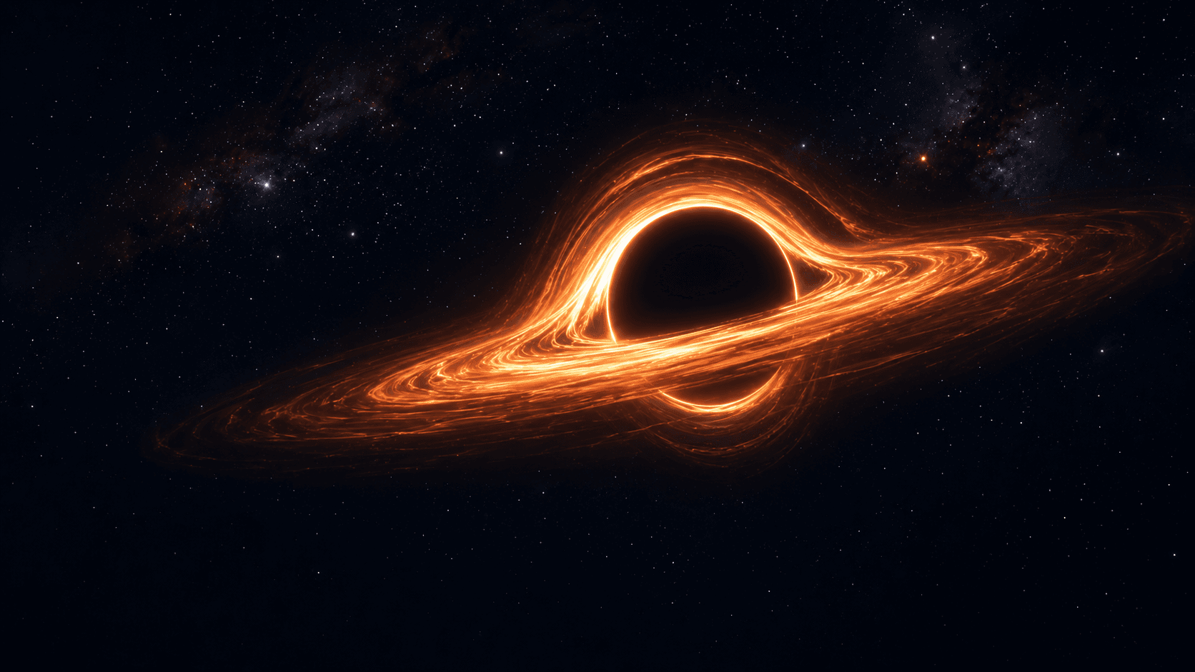 A black hole with a glowing accretion disk.