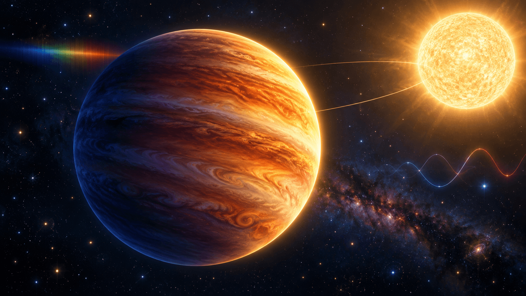Artist's concept of the hot Jupiter 51 Pegasi b close to its Sun-like star