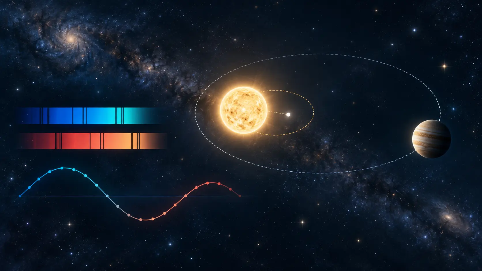 Radial velocity method showing an exoplanet making its star wobble