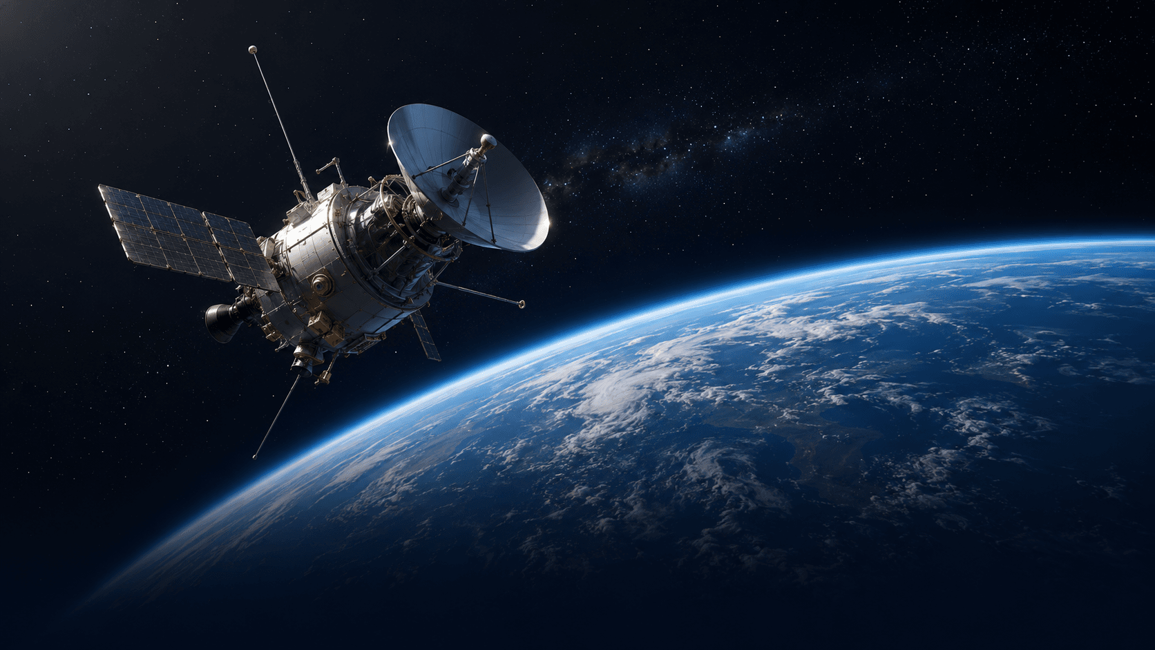 A spacecraft orbiting above Earth.